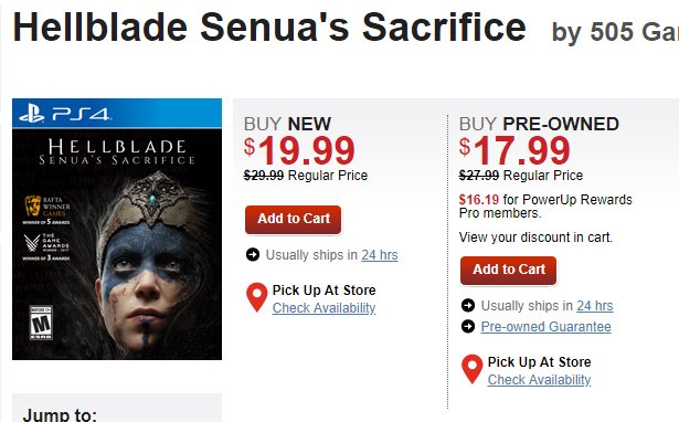 hellblade senua's sacrifice ps4 gamestop