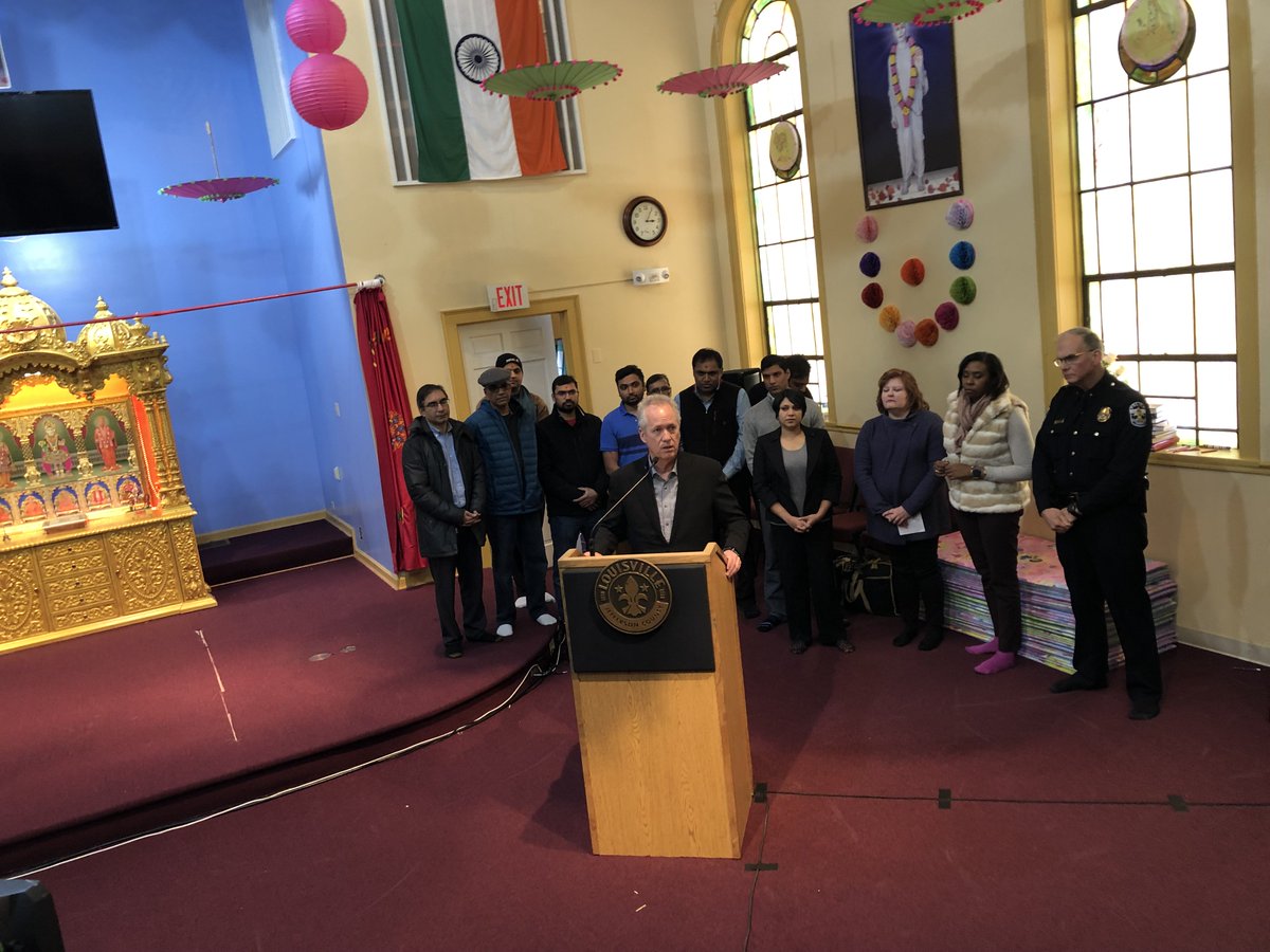GregFischerLou's tweet photo. I’m inviting the public to join my team here at the Swaminarayan Temple (4032 Bardstown Road) from 10 a.m. to 1 p.m. on Saturday morning  — to help clean up and paint away the hate. https://t.co/9fyE23SmOz
