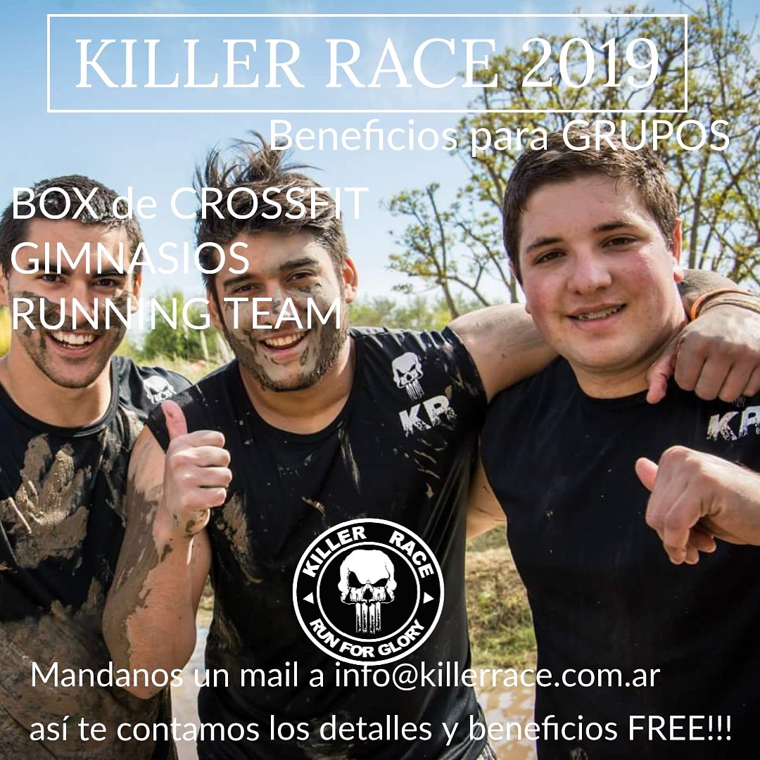 killerracearg's tweet photo. KILLER RACE 2019 tiene BENEFICIOS para grupos.
Si tenes un BOX DE CROSSFIT / GIMNASIO / FUNCIONAL / RUNNING TEAM / PERSONAL TRAINER
Escribinos a info@killerrace.com.ar
#KillerRace #killerrace2019 #carreras #obstaculos #run #race #ocr @megatlon @openparkba @luminoxarg https://t.co/purtf924hk