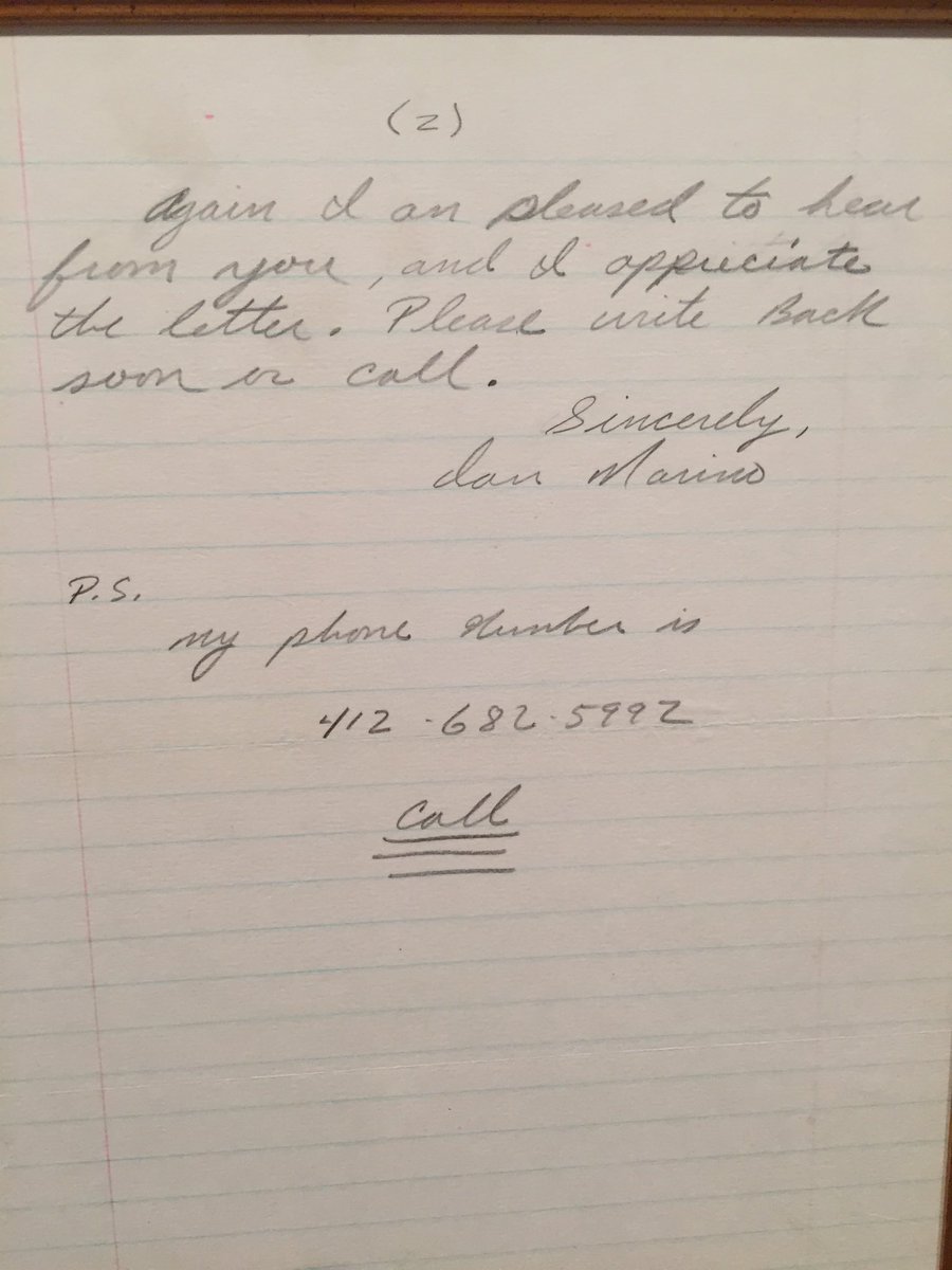 This letter from #DanMarino to me letting me know that he chose Pitt as his college, but hadn’t announced it yet so I was likely the 1st to know outside of his family. I spoke to his St. Regis LL football team when at Pitt &amp; knew his Dad, DanSr., as part of the Oakland crowd.