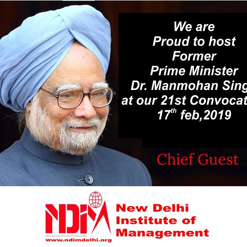 PoorviVarshney1's tweet photo. We are pleased to share that we are welcoming Former Prime Minister, Honorable Dr. Manmohan Singh as our Chief Guest, for our 21st Annual Convocation, 17th Feb 2019 #NDIM #convocation https://t.co/gKpA4LIVe5