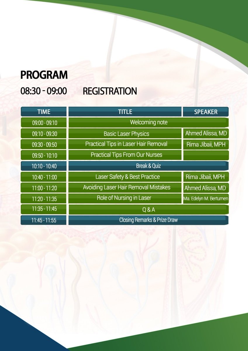 AnnualSAUDIDERM's tweet photo. First Laser Nursing Course presented by Dr. Ahmed Alissa & Mrs. Rima Jibaii
Feb 13, 2019 (10:00 - 12:00)
Limited seats
⏱Register now!!
https://t.co/thR4MK2lM4
#سعودي_ديرم #مؤتمر #تمريض #ليزر
#saudiderm #dermatology #conference #Riyadh
#scfhc #nurses #laser #LHR https://t.co/5s9aTfc7Ni