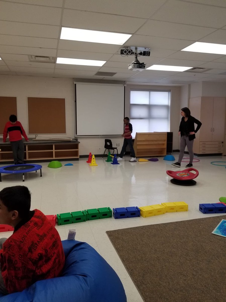 When we can’t get outside because it’s way too coooolllllldddd ❄️ we have fun in the sensory circuit. Walking, jumping, spinning our wiggles out #PolarVotex #sensorycircuit #grossmotorfun