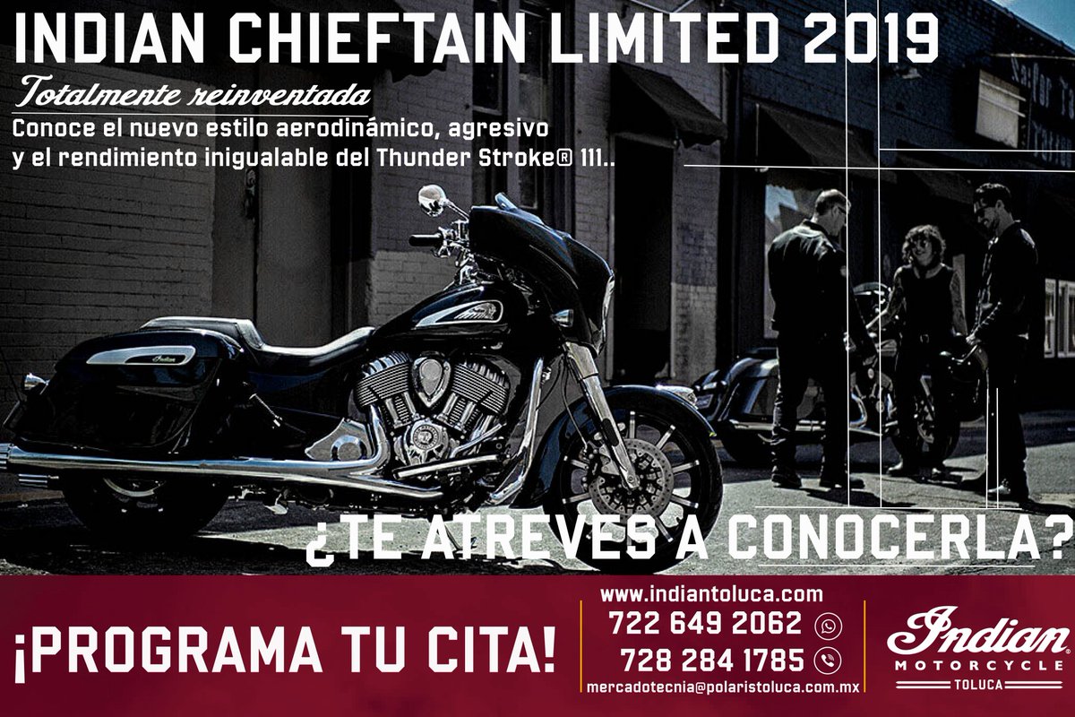 IndianToluca's tweet photo. Muchas hablan de la nueva #ChiefTainLimited, atrévete a manejarla y se una #leyanda. Haz tu prueba de manejo y obtén un 10 % de descuento en Ropa y accesorios. #IndianMotorcycleToluca #Indian #Bikers #IndianMéxico https://t.co/gSunQUfWsV
