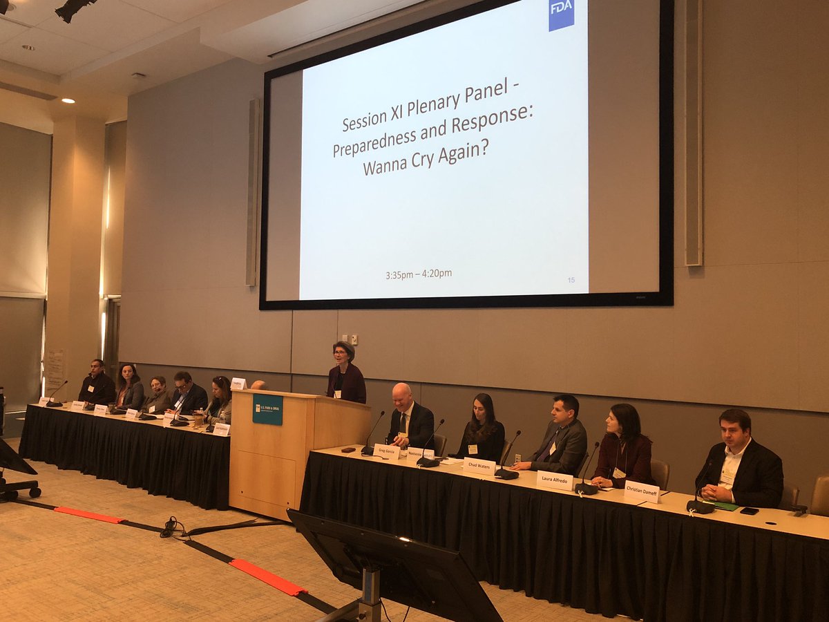 iamthecavalry's tweet photo. Last (mega)panel: Preparedness &amp; Response (Wanna Cry Again?) at @US_FDA #FDAcyber https://t.co/PyhIdkcnAC
