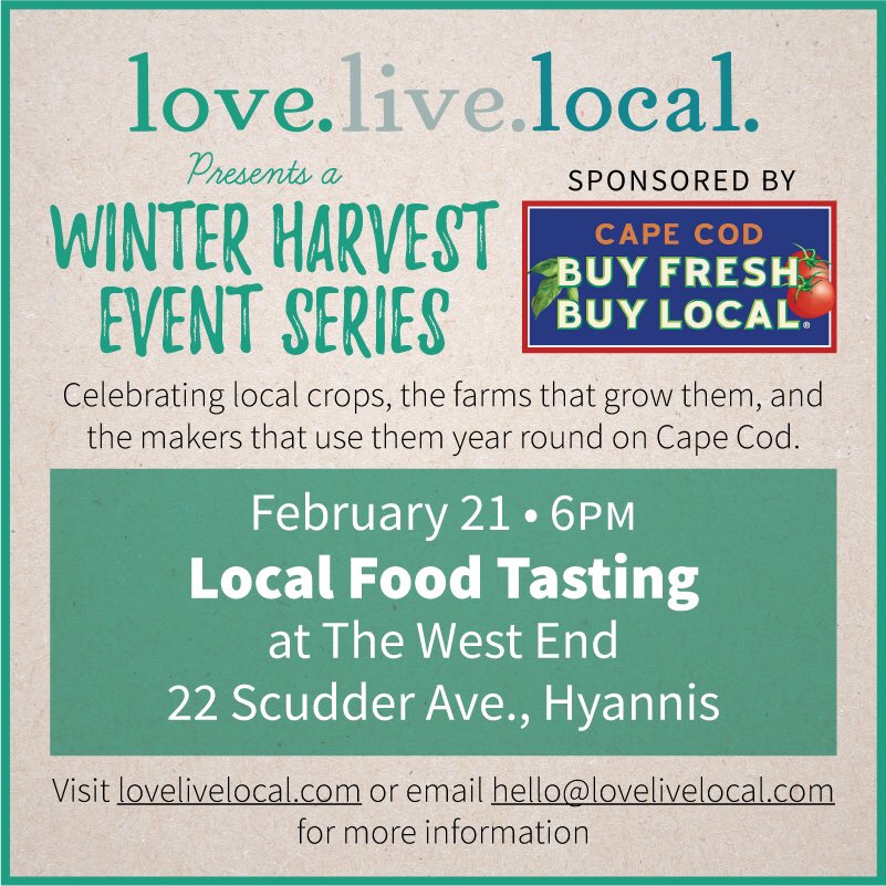 westendhyannis's tweet photo. SAVE THE DATE! We will be hosting @LoveLiveLocal 's Local Food Tasting on February 21st, more details to come! #CapeCod #WestEndIt https://t.co/nKxLJNXaRL