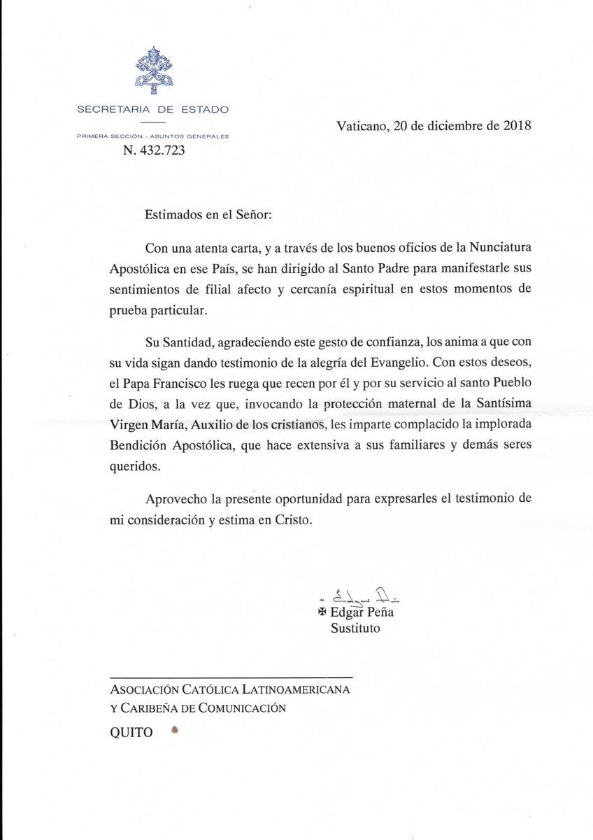 SIGNIS_ALC's tweet photo. Hace poco, ¡los jóvenes participantes del SIGNIS #COMMLab 2018 recibieron la respuesta a la carta de apoyo enviada a @Pontifex_es!
@RuedaFernan @sebasanson @claripla @vanerivarola1 https://t.co/67urQJYimB