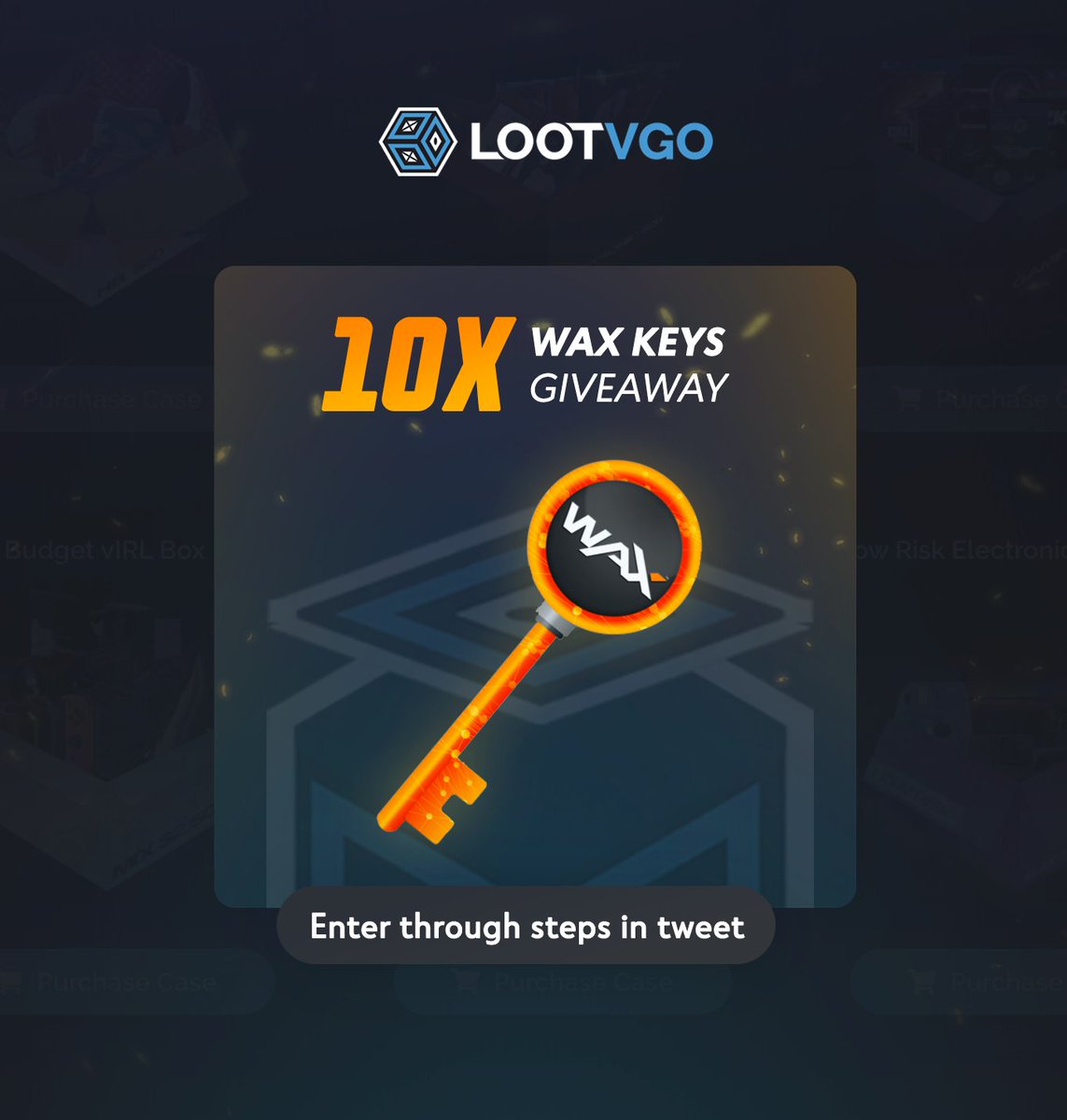★ ($25) 10x WAX Key Giveaway ★

To enter:
✔️ Follow me &amp; @LootVGO
✔️ Retweet &amp; Like
✔️ Tag a friend

Ends in 72 hours! 😎