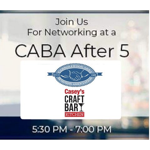 CABAbiz's tweet photo. Join us today at the CABA After 5 at Casey's Craft Bar Kitchen featuring B2B networking with CABA members and guests who are treated to lite bites, libations, raffle prizes, and FUN. Meet your next referral partner, and JOIN CABA! #CABAConnects https://t.co/gOfNzJATAb