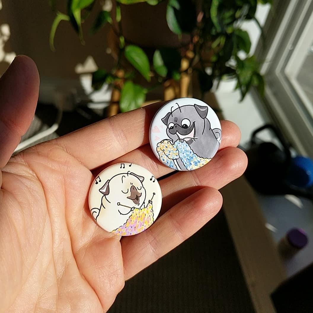 Inkpug's tweet photo. Working on something special for @blindbutnot's big milestone...almost 20k raised for pug rescue! 😍😍😍 I'm still amazed they found pugs that can knit scarves... #PugMagic https://t.co/nd9SmfeYBd