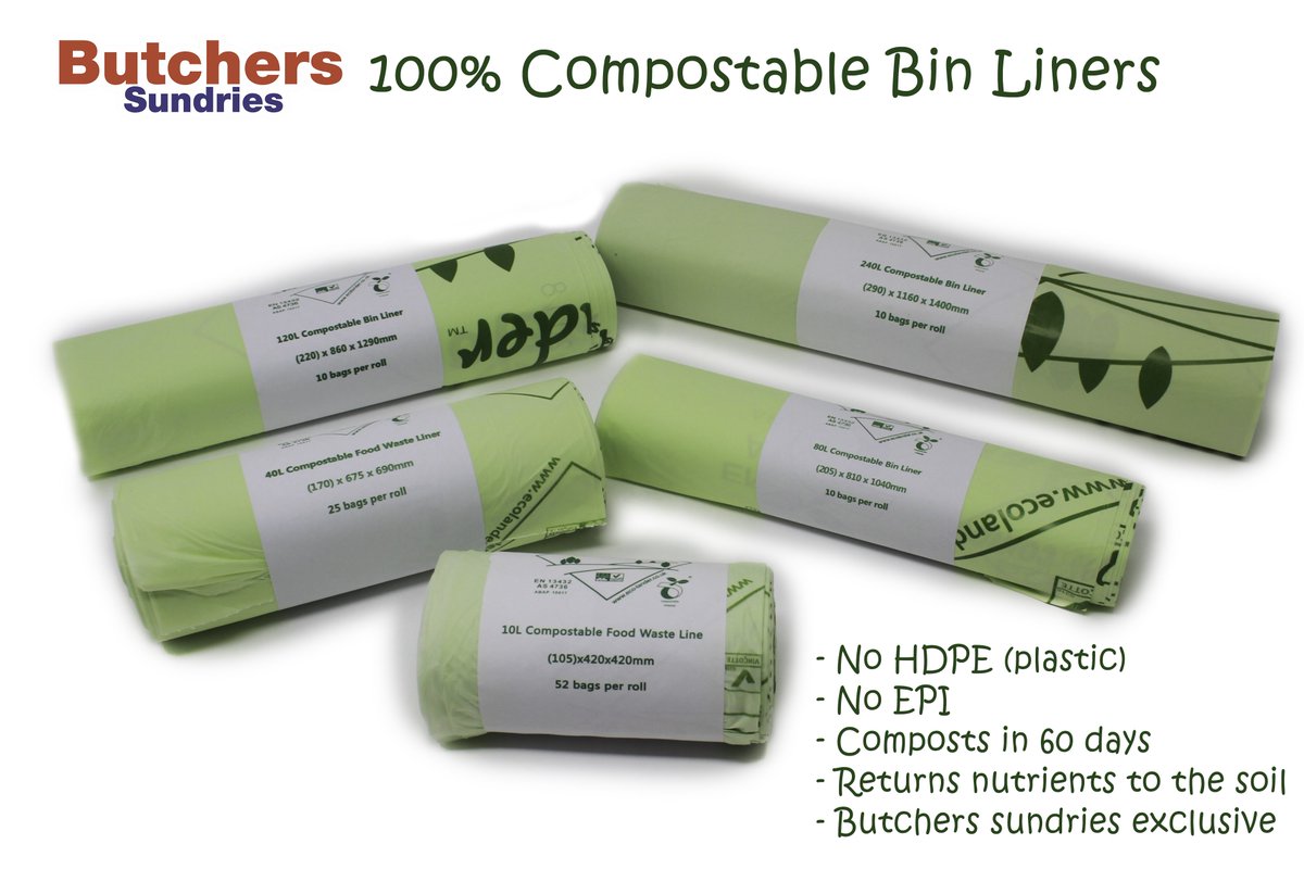 ButchersSundrie's tweet photo. Coming very soon to Butchers Sundries, our brand-new range of fully compostable, environmentally friendly (100% no HDPE) carrier bags and liners. https://t.co/X20wX6i2Ba