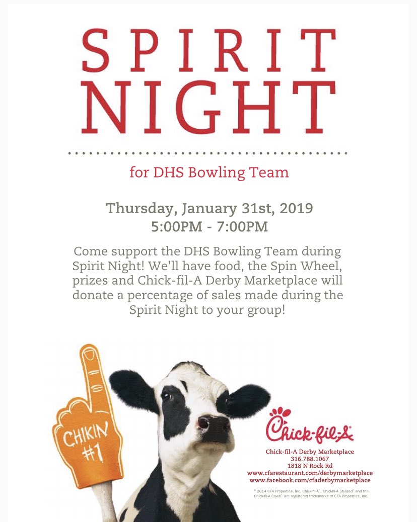e_m_hedden's tweet photo. Come eat at Chick-fil-a tomorrow to support the DHS Bowling Team 🎳🐾@BowlingDerby https://t.co/D0DlOsrmGk