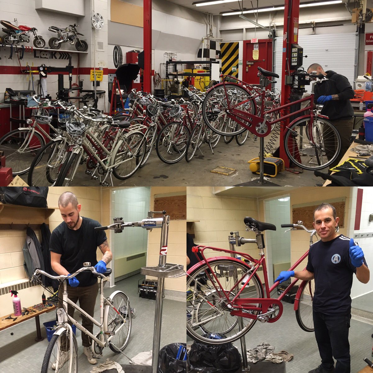 biketoschoolTO's tweet photo. Despite the cold and snow, our annual fleet tune up is underway by @CurbsideCycle. Today is Fleet 2......two more to go https://t.co/6fruTrN783