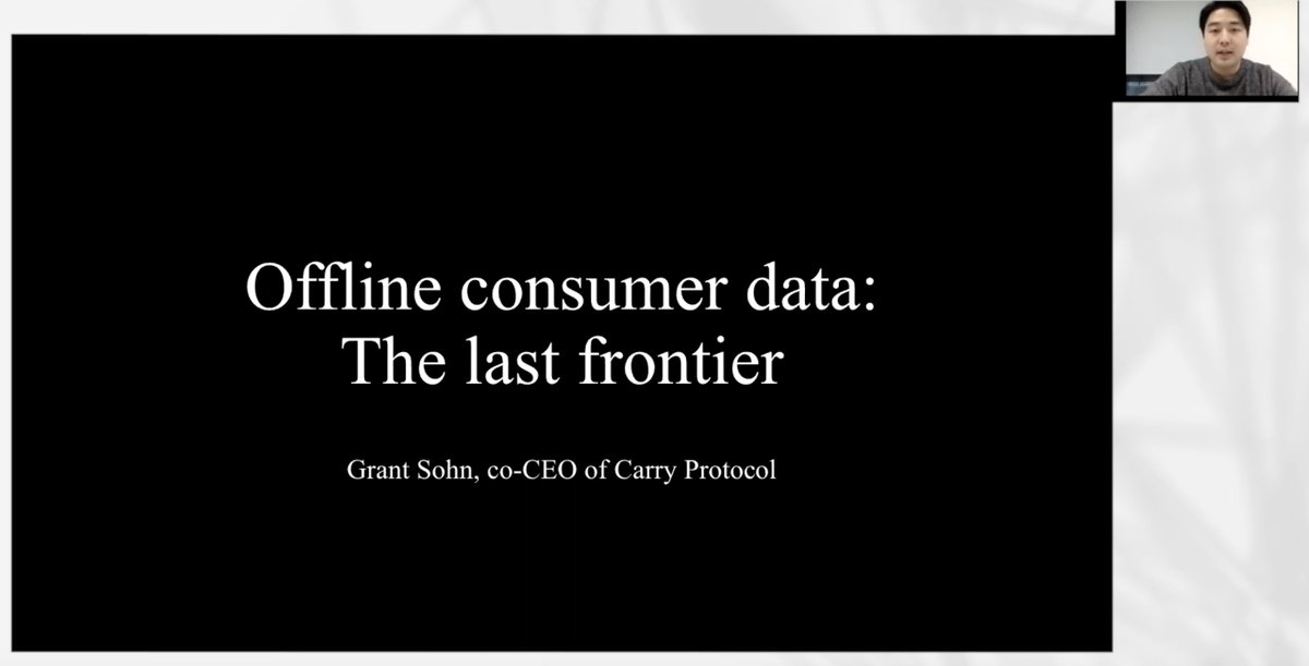 HifiFinance's tweet photo. Coming up in ~5 min: Grant Sohn successfully scaled a consumer rewards platform to boast tens of millions of users -- today, as the Co-CEO of @carryprotocol, he'll educate us on managing offline consumer data. Don't miss it! #DecentralizedSummit https://t.co/VeKadBZwPp