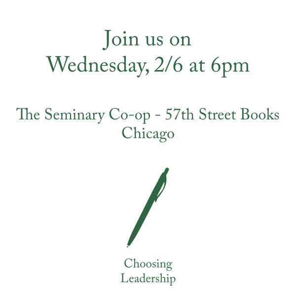 Chicago-area leaders! Join #ChoosingLeadership author, Dr. Linda Ginzel, on Wednesday, 6/2 at 6pm at @SeminaryCoop for a leadership discussion and book signing. For full details, visit: semcoop.com/event/linda-gi…