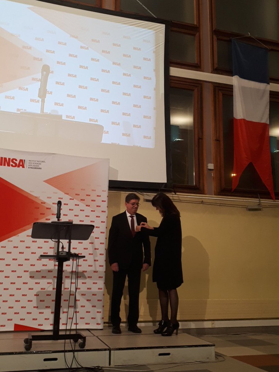 Insa_Strasbourg's tweet photo. Sophie Bejean @sophiebejean rectrice de l'académie de Strasbourg et chancelière des universités  remet à @renner_insa Marc Renner, président de la #Cdefi, directeur de #Insa_Strasbourg la légion d'honneur  #LHdecores ce soir #groupeinsa #TriRhenaTech #alsacetech. https://t.co/d3noLA9dHc