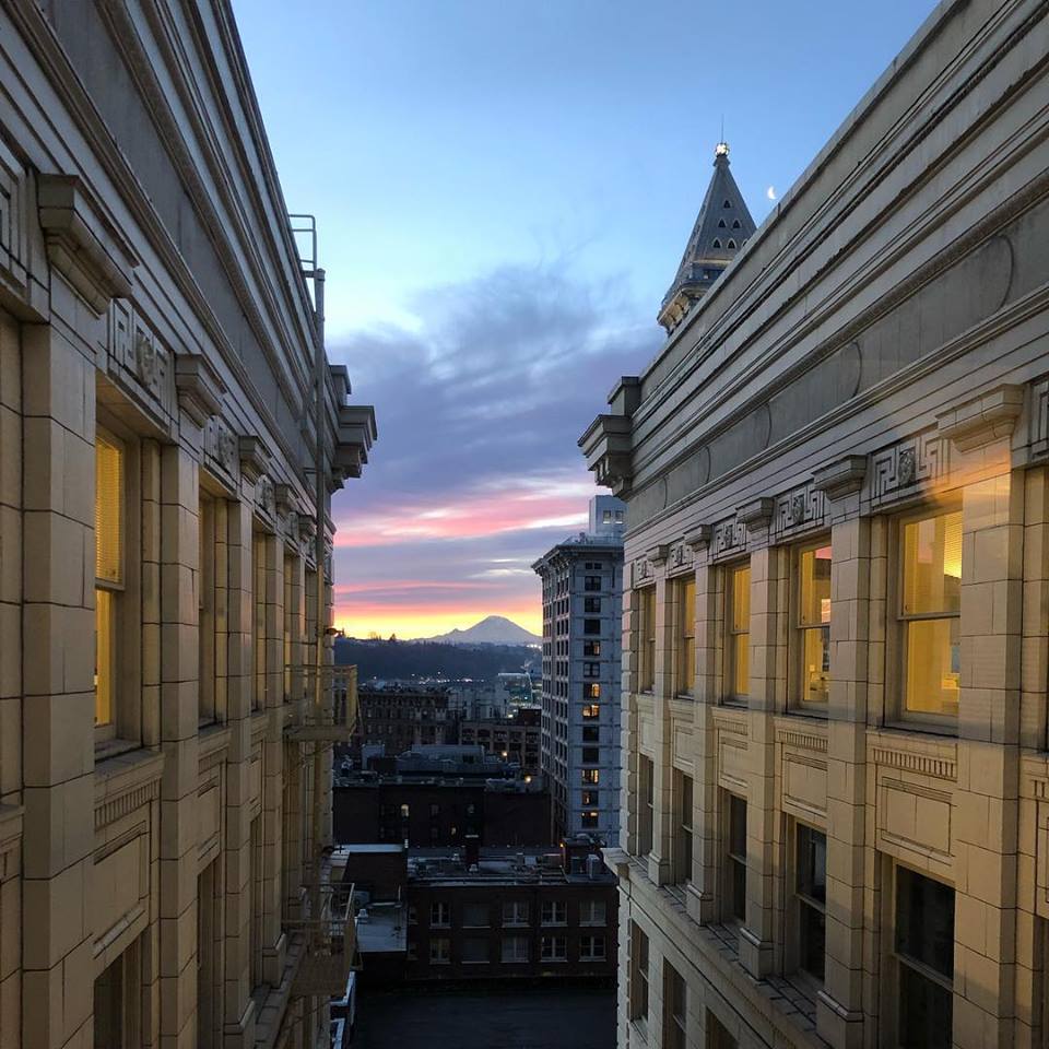 CollinsWoerman's tweet photo. The view from our office never gets old! Love these beautiful winter mornings in the Dexter Horton building #collinswoerman #designmatters #designwithcertainty #dexterhorton #seattle https://t.co/CaobCgPyWh