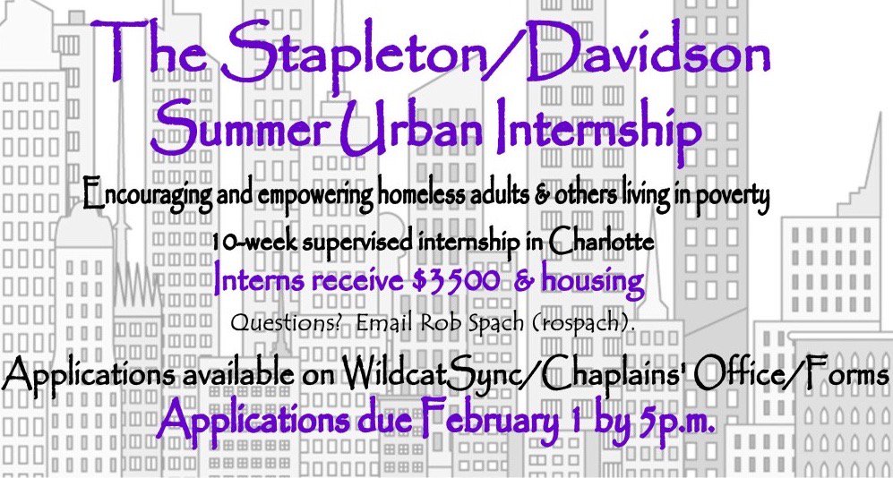 dc_chaplain's tweet photo. Reminder that applications for The Stapleton/Davidson Summer Urban Internship are due this Friday by 5 pm! https://t.co/rio6FyCc1n