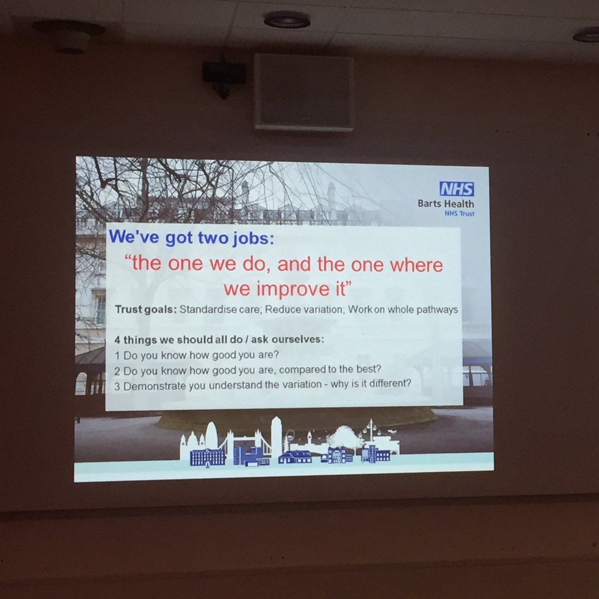 Loved this message today at the <a href="/NHSBartsHealth/">Barts Health</a> therapies audit afternoon.