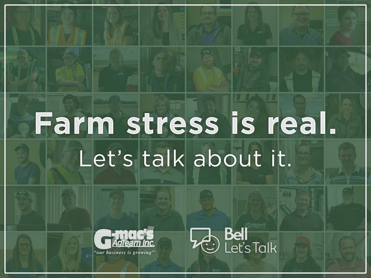Today is Bell Let's Talk Day. To support mental health initiatives in Canada, Bell will contribute 5¢ for every Tweet using #BellLetsTalk or watch their official video.

Farm stress is real. Let's talk about it.

#GMacsAgTeam #ENDtheStigma