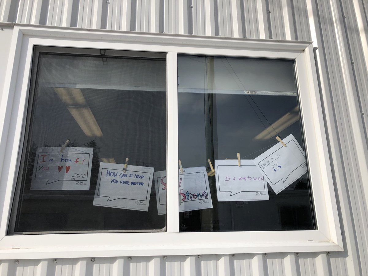 Ms__LAnderson's tweet image. Portable bulletin boards are few and far between, so we make do with window bulletins! #class53 had some great discussion and messages to share about mental health. Make sure you checkout some of our thought bubbles! #BellLetsTaIk @Bell_LetsTalk @JTTschool