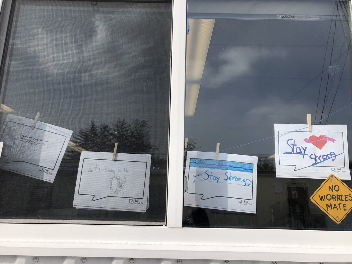 Ms__LAnderson's tweet image. Portable bulletin boards are few and far between, so we make do with window bulletins! #class53 had some great discussion and messages to share about mental health. Make sure you checkout some of our thought bubbles! #BellLetsTaIk @Bell_LetsTalk @JTTschool