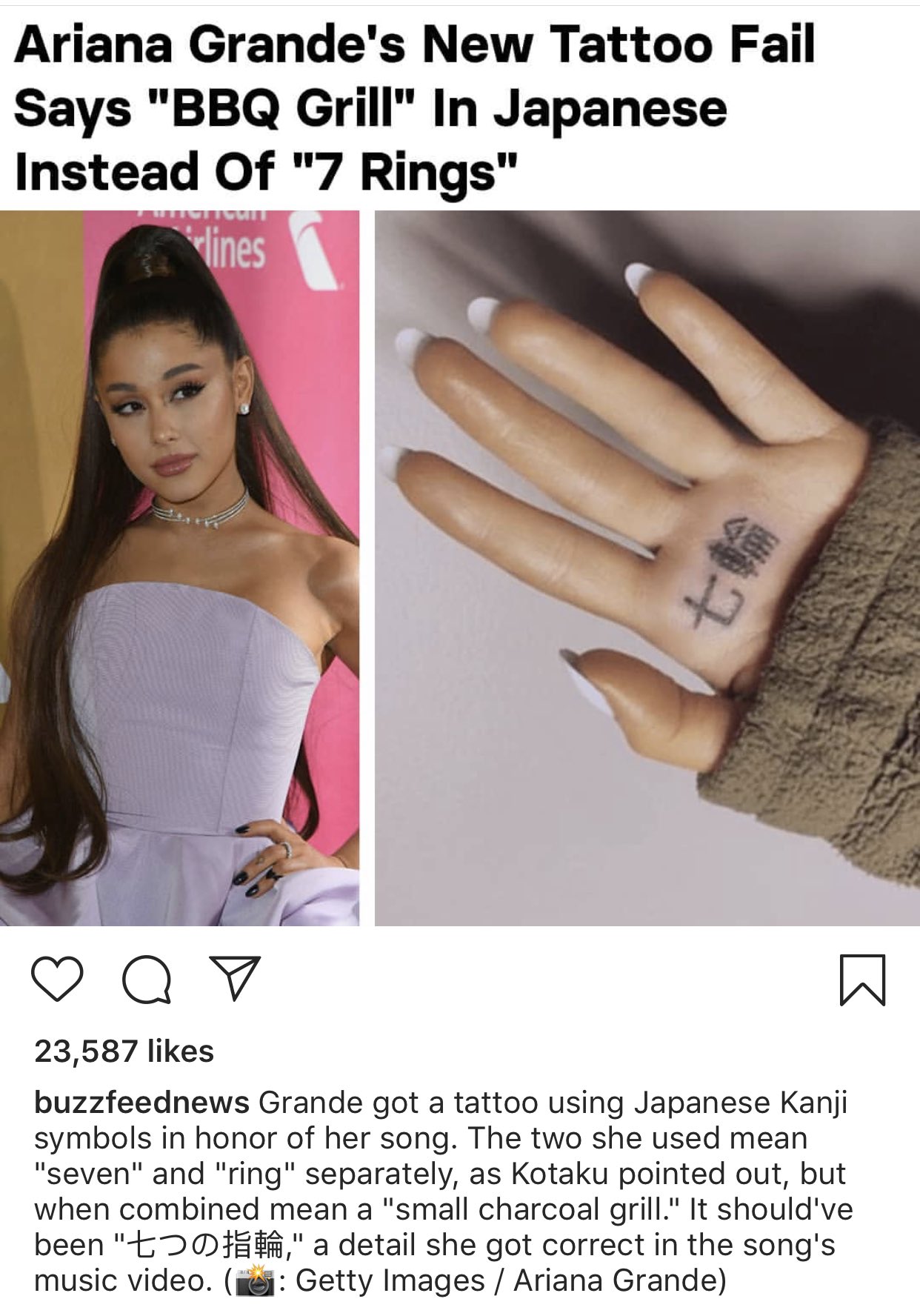 Ariana Grande Misspelled Japanese Hand Tattoo - Ariana Grande Misspelled  Hand Tattoo Twitter Reactions
