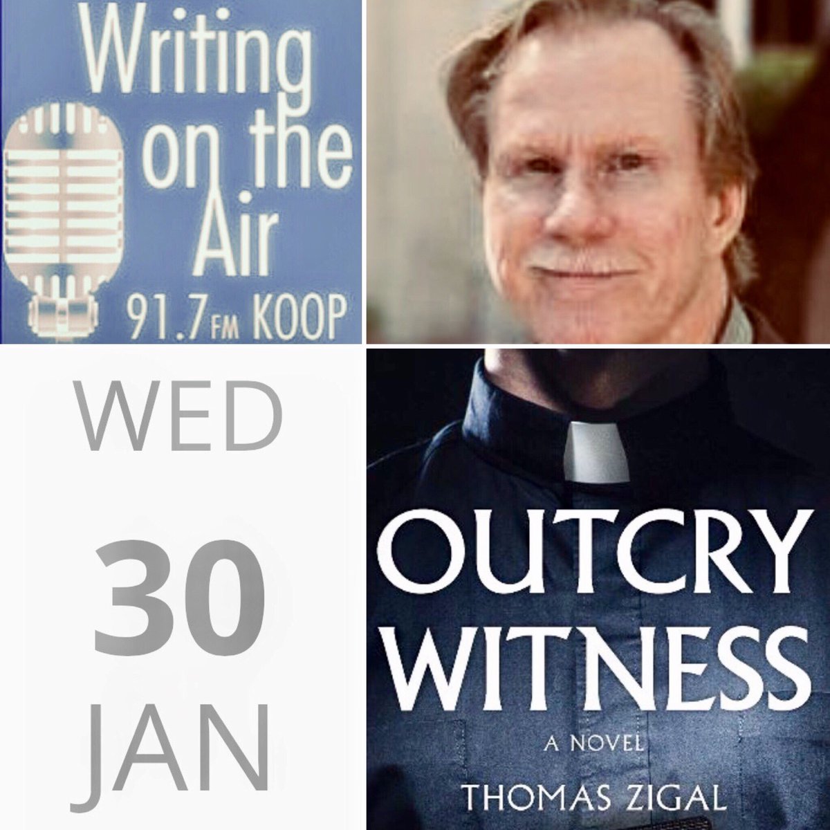 Today 6pm/c Tom Zigal stops in to chat about his new clergy abuse coverup mystery. Join us at 91.7fm ATX &amp; Streaming@ koop.org &amp; tunein.com. <a href="/TCUPress/">TCU Press</a> @marthalouise14 writingontheair.com