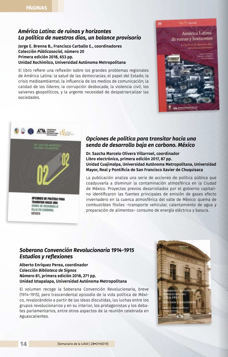 Te sugerimos consultes las sugerencias de #LibrosUAM que el #SemanarioDeLaUAM hace para ti esta semana.
http://www.comunicacionsocial.uam.mx/semanario.html