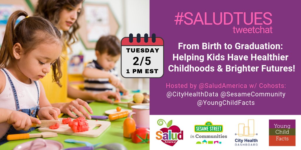 Use #SaludTues at 1p ET 2/5 to tweet ways to help kids have brighter, healthier futures w/ <a href="/CityHealthData/">City Health Dashboard</a> <a href="/SesameCommunity/">Sesame Street in Communities</a> <a href="/YoungChildFacts/">Young Child Facts</a>!!
More: salud.to/kidchat