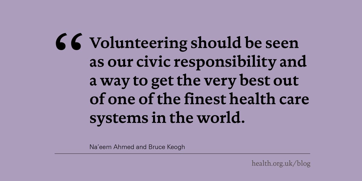 What value can volunteers bring to the NHS? And how can it benefit the volunteers themselves? @DrBruceKeogh and @DrNaeemAhmed explore the role that volunteering can play: health.org.uk/blogs/voluntee… #Volunteering | #TimeWellSpent