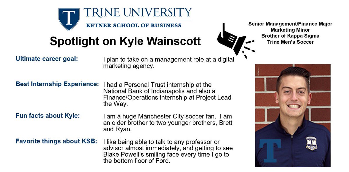 TrineKSB's tweet photo. Check out this semester’s first Student Spotlight, Kyle Wainscott! https://t.co/8fMeVae0cv