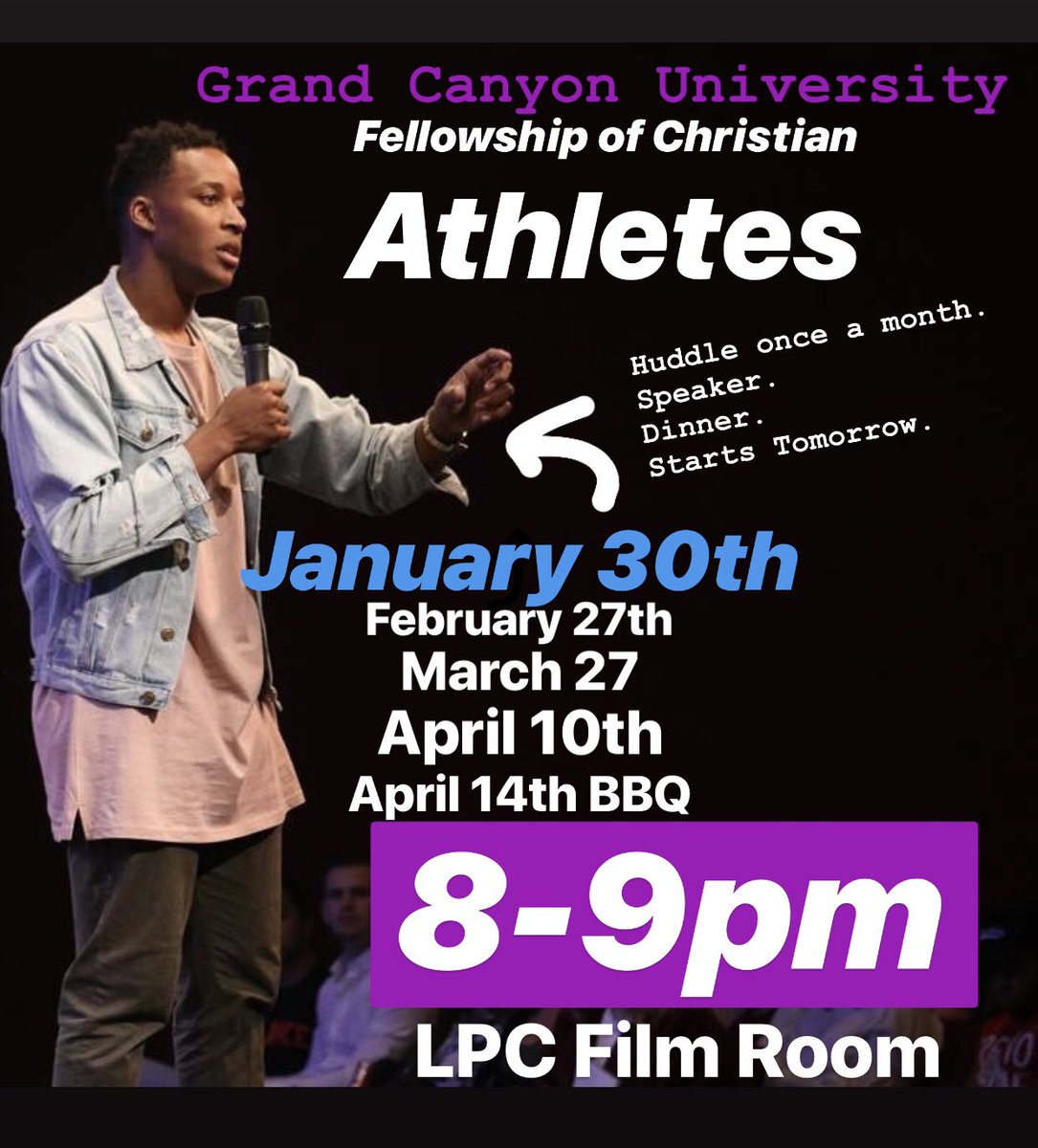 GCUfca's tweet photo. We start TONIGHT🤘🏽💜
GCU FCA @ 8pm⬅️ https://t.co/xfg4mgobyj