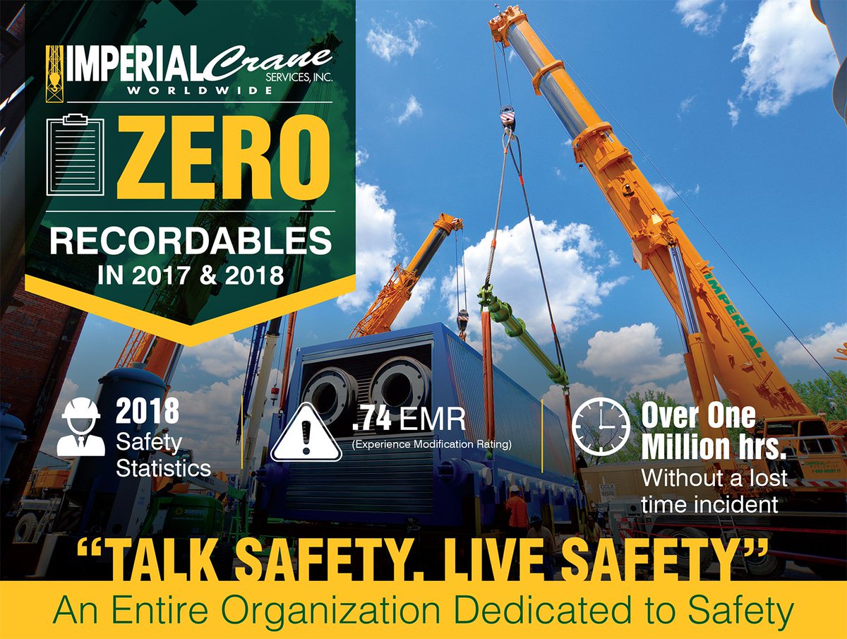 On a cold historic day like today, we are proud to announce our remarkable safety record of two consecutive years of ZERO recorables and over a million man hours without an lost time incident.

Safety is part of our daily culture. Think Spring Think Imperial 888 HOIST IT.
