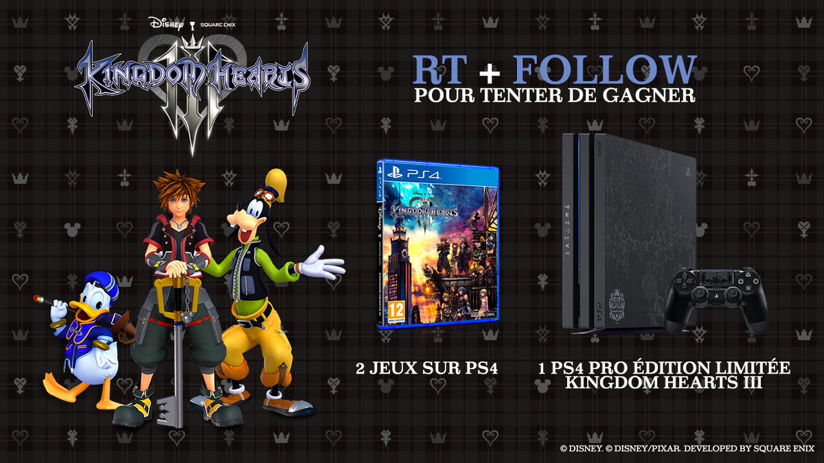 PlayStationFR's tweet image. 🎁 CADEAUX A LA CLÉ 🗝
RT + FOLLOW pour tenter de gagner
• 1 pack PS4 Pro 1To Édition Limitée #KingdomHearts III
• 2 jeux KINGDOM HEARTS III
🗒 TAS le 7/02 👉 po.st/Jw
Bonne chance 🍀