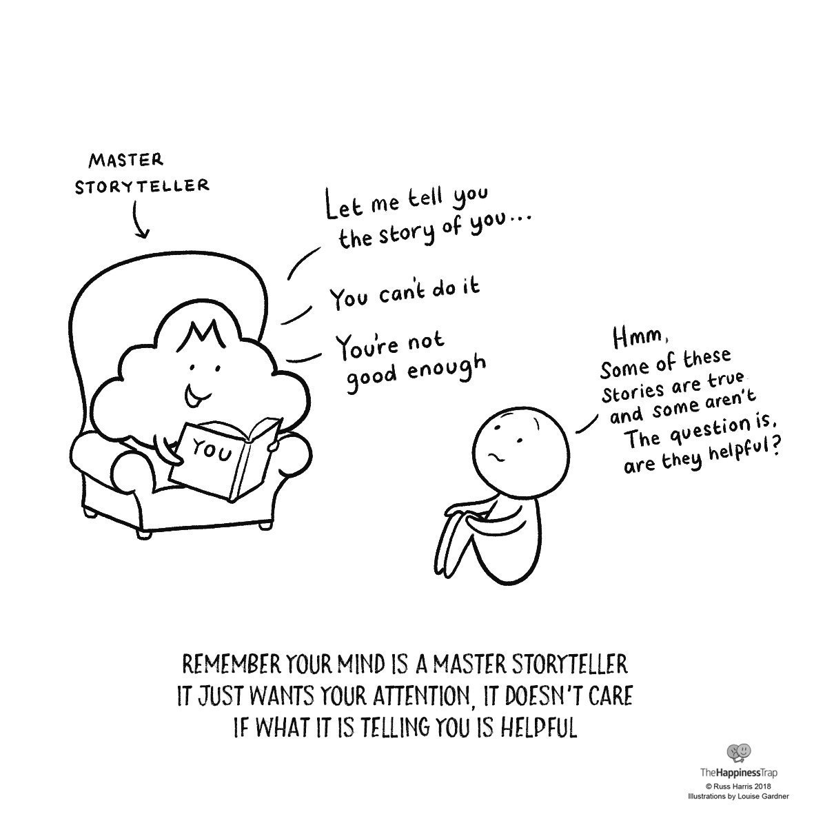 CSAMSanDiego's tweet image. Check out this fabulous cartoon on your mind as a storyteller via @ActAuntie #anxietytherapy #AcceptanceAndCommitmentTherapy #cognitivedefusion #anxiety