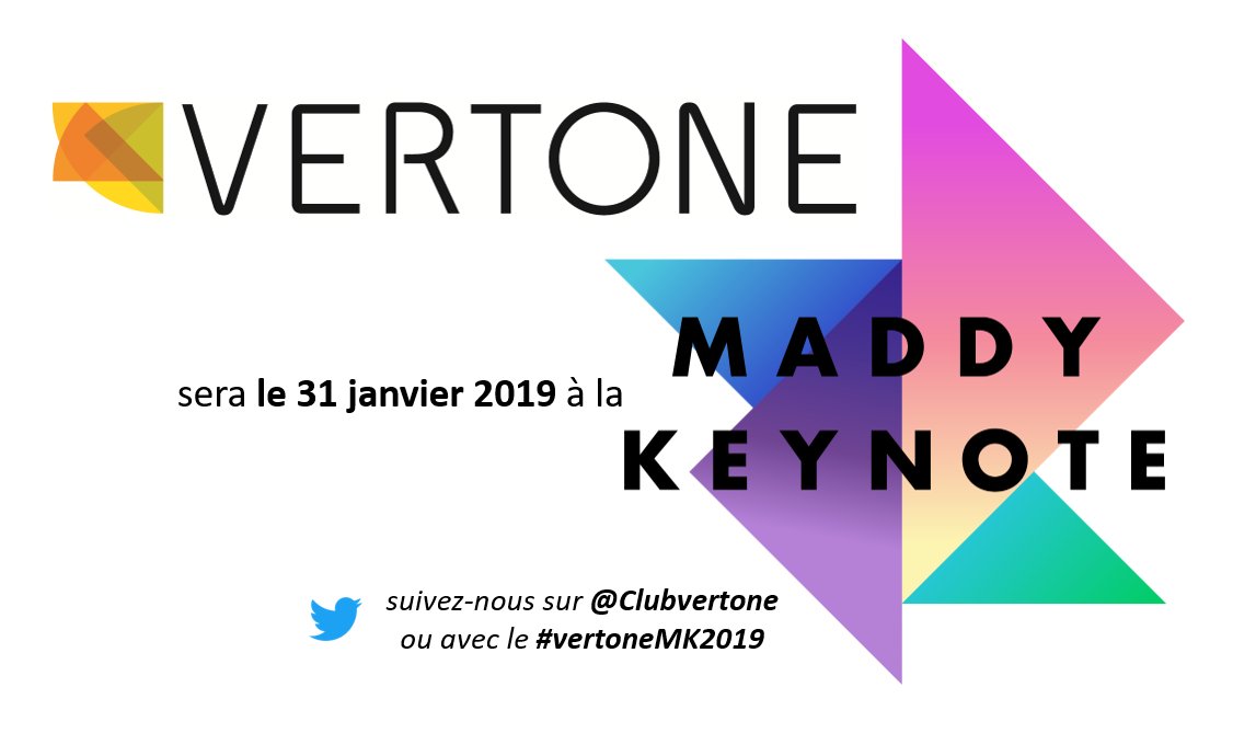VertoneConseil's tweet photo. [#MK2019] Demain VERTONE sera à la @MaddyKeynote ! 

Au programme : conférences, workshops et découvertes autour de 3 thèmes TRAVAIL 💻, CONSOMMATION 🛒, BIEN-ÊTRE 👍🏼

Suivez-nous en direct toute la journée demain au @104paris 

#vertone #vertoneMK2019 #IA #retail #Happiness https://t.co/pzmTFqN3lk