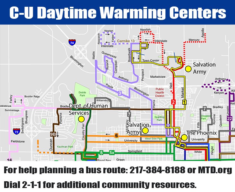 rideMTD's tweet image. Here are just a few places you can warm up if you need to escape the cold. Rides are free today on MTD buses so let us get you there! #DeepFreeze #Chambana