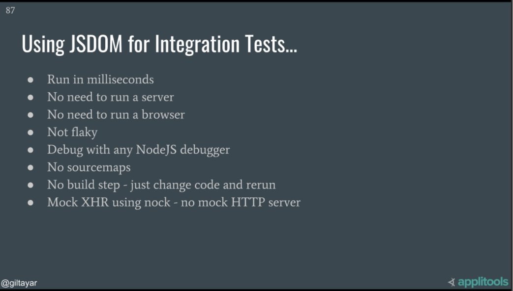 Applitools's tweet image. Some benefits of using JSDOM for integration tests ➡️

@giltayar #jsdom #developer
