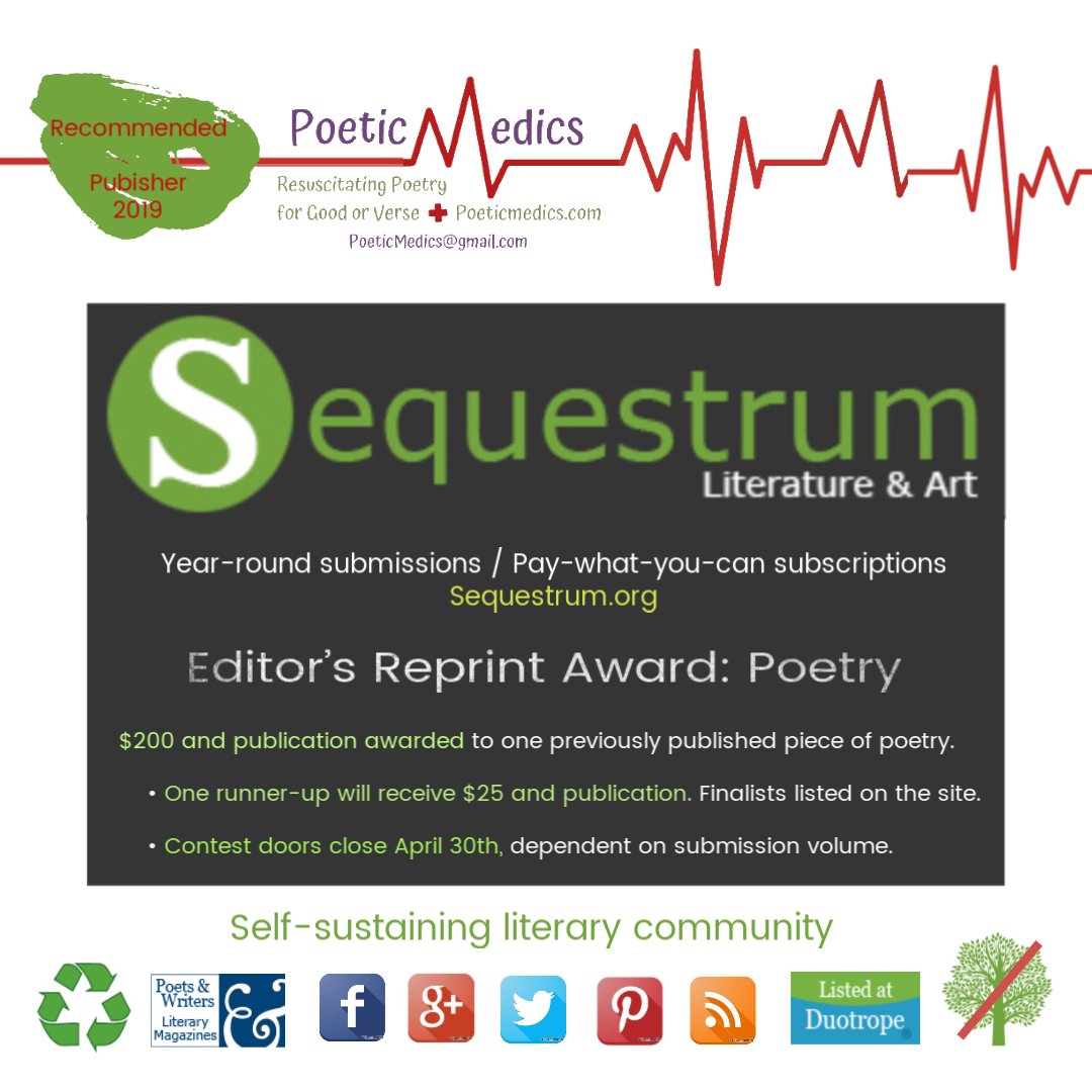 poeticmedics's tweet photo. Wanting your poetry published? Then look no further than
@SequestrumLit ! #graphicdesign @Tamartsy
#poetry #poem #poems #poet #poets #poetic #poetrycommunity #writingpoetry #writers #writerscommunity #publishersofpoetry #poetrypublishermagazines #poetrypublisher #Sequestrumlit https://t.co/gSKAXYV0DP