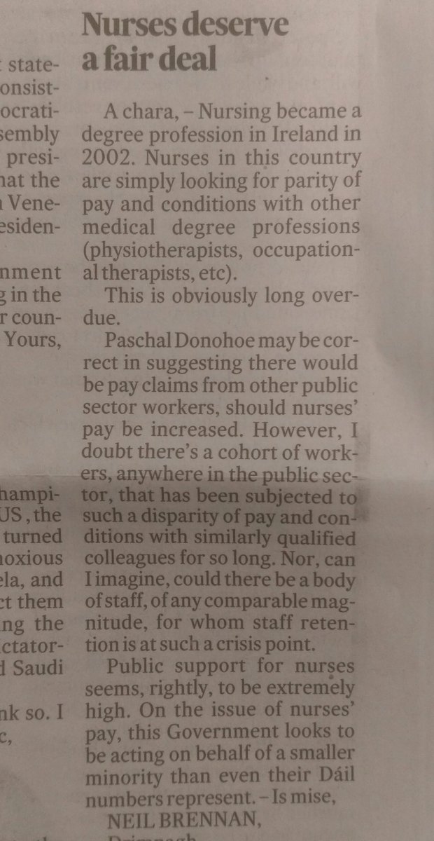 NeilBrennan1's tweet photo. Irish Times Letters page, today (30/01). #StandWithNurses https://t.co/qu801i7oZZ