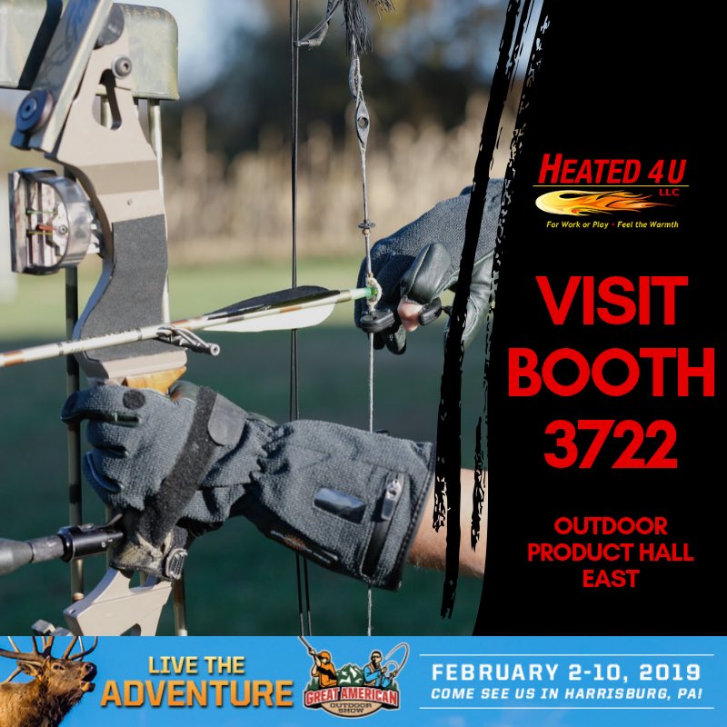 heated4u's tweet image. Who’s going to the Great American Outdoor Show in Harrisburg, PA? Be sure to stop by booth 3722! Our heated clothing is great for any outdoor activity! #GAOS2019 #LiveTheAdventure #FeelTheWarmth #HeatedClothing #ForWorkOrPlay #hunting #fishing #boating #outdoors #powersports