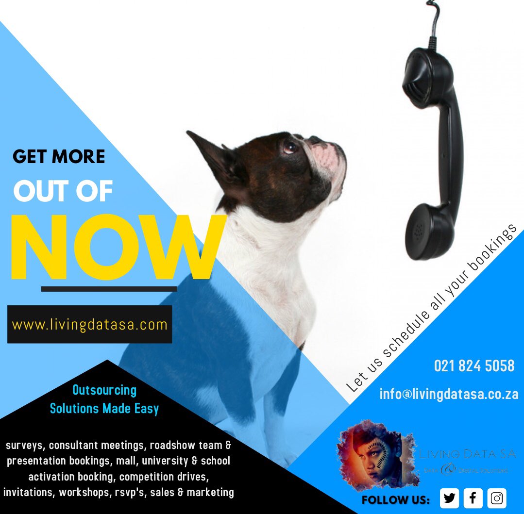 LivingDataSA's tweet image. Our contact centre is run by quality staff boasting positive attitudes with a drive to succeed like never seen before. We don’t struggle to get meetings booked, we simply don’t stop until our clients schedules are fully booked. #getmoreoutofnow #schedulemanagment #livingdatasa