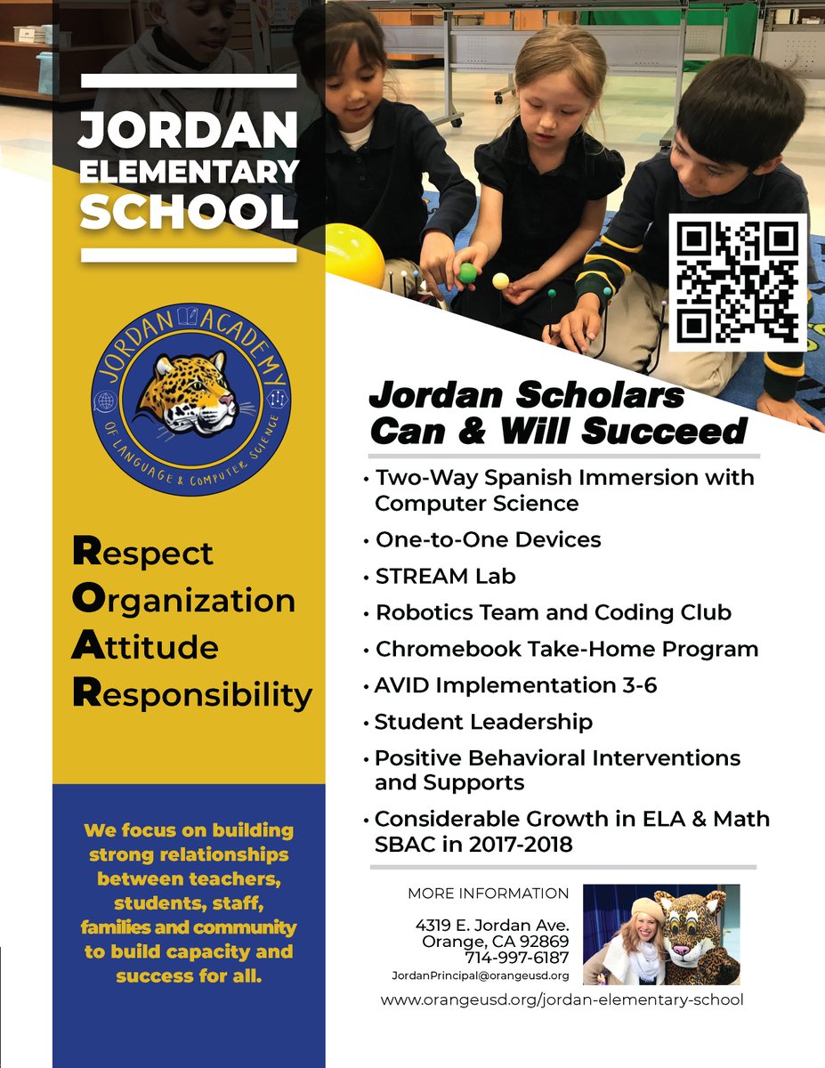 OrangeUnifiedCA's tweet photo. Did you know that Jordan will be launching OC's 1st Spanish &amp; Computer Science Immersion Academy for the 2019-2020 school year?

Learn more about their #SignaturePractices at https://t.co/2aEASdxpFC

#ExploreOUSD &amp; get to know the #OUSDfamily of schools at https://t.co/NHnHjCN7Ig https://t.co/uVvaYDy4Ox