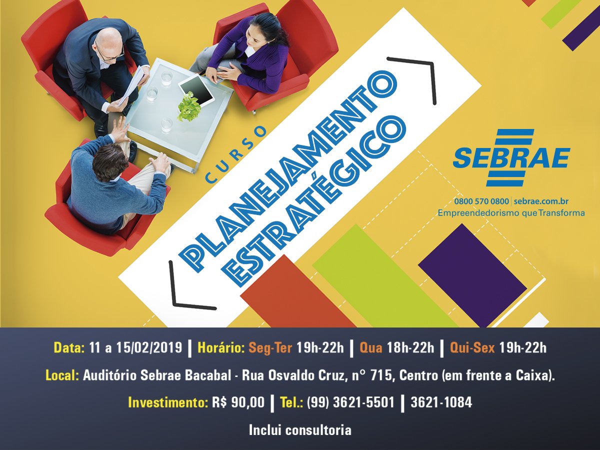 sebrae_ma's tweet image. #CursoSebrae - A solução Planejamento Estratégico auxilia o empresário a ter uma visão mais clara da importância de planejar, conhecer e operacionalizar as melhores ferramentas que existem para orientar o funcionamento do seu negócio+