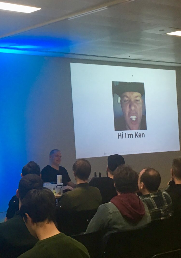 MeganKSlater's tweet image. That bass can only mean that #React hypeman @ken_wheeler is at @skillsmatter for #JavaScriptMatters (please ignore my camera skills that makes it look like he’s speaking via a dream sequence)