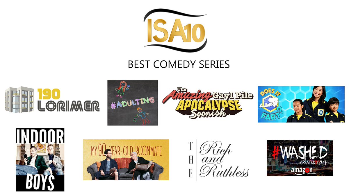 Indie Series Awards (@isawards) on Twitter photo #ISA10 Best Comedy Series #190Lorimer <a href="/Adulting_Series/">#Adulting</a> <a href="/gaylpile/">Gayl Pile</a> <a href="/doesitfartshow/">Does It Fart</a> <a href="/indoorboystv/">indoorboystv</a> <a href="/M90YOR/">My90YearOld Roommate</a> <a href="/victoriarowell/">Victoria Rowell</a> (The Rich and the Ruthless) <a href="/washedseries/">washedseries</a> #IndieSeriesAwards #ISA10 Best Comedy Series #190Lorimer <a href="/Adulting_Series/">#Adulting</a> <a href="/gaylpile/">Gayl Pile</a> <a href="/doesitfartshow/">Does It Fart</a> <a href="/indoorboystv/">indoorboystv</a> <a href="/M90YOR/">My90YearOld Roommate</a> <a href="/victoriarowell/">Victoria Rowell</a> (The Rich and the Ruthless) <a href="/washedseries/">washedseries</a> #IndieSeriesAwards