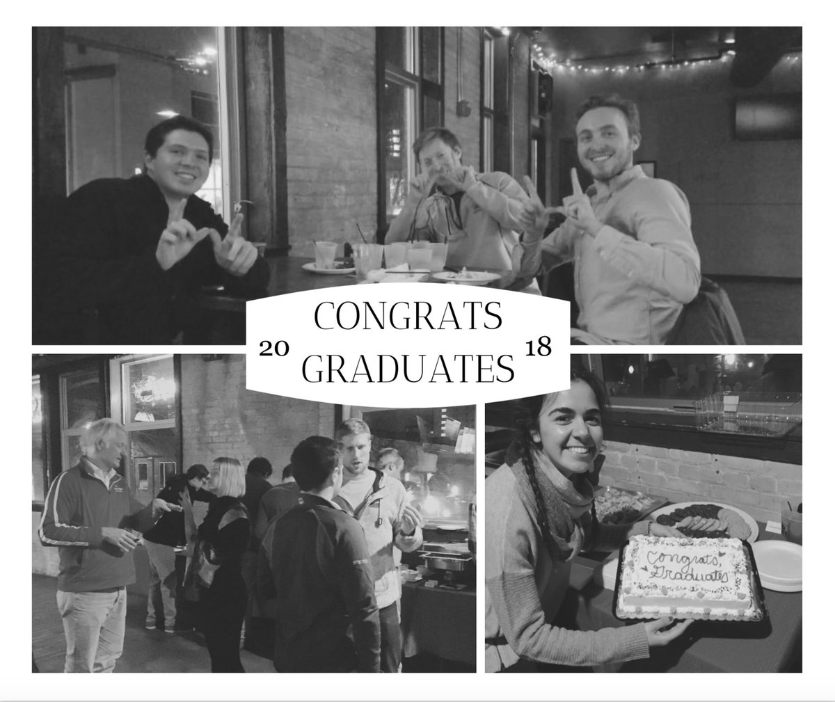 WREAA_network's tweet photo. Many smiling faces of students and faculty on December 4th at the annual Graduation Dinner, hosted at Danny’s Pub in Madison and sponsored by WREAA. Congratulations to all students who graduated; we officially welcome you as alumni and wish you the best of luck! #2018Graduates https://t.co/on7DLhZVlJ