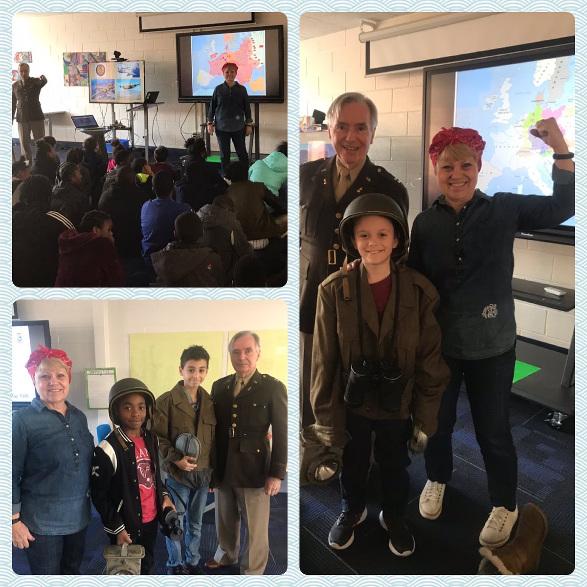 SunsRead's tweet photo. Battle lines, equipment, and stories from many sides of WWII came alive for our 5th graders today. https://t.co/2xKw5Bv8ZT