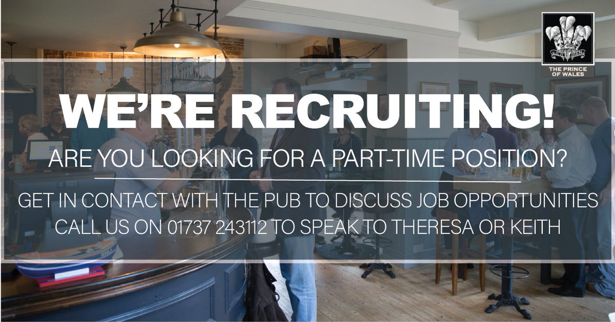 POWReigate's tweet image. 🍺 Part-time positions are available at the pub! 

📞 Please give the pub a call on 01737 243112 to speak to Theresa or Keith about working at the Prince of Wales. 

🔄 (Also, feel free to share this with anyone who might be looking!) 
#Reigate #JobSearch #PartTime